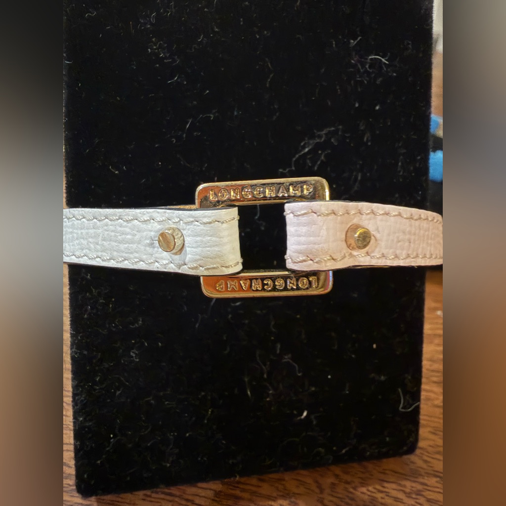 Longchamp Pale Pink White Leather Silver Buckle Bracelet 65$